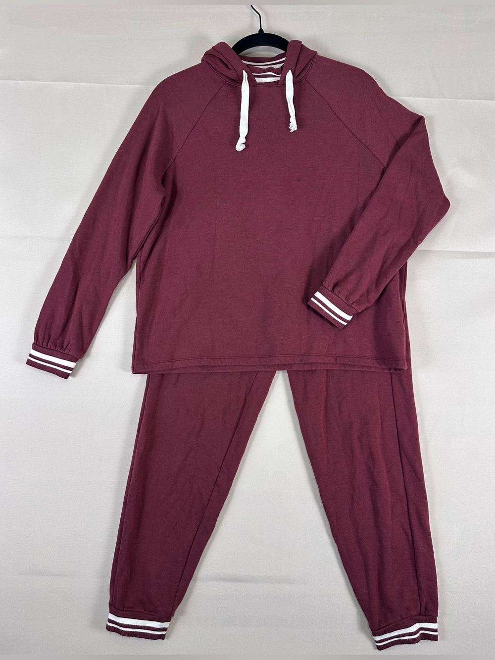 Madewell MWL Superbrushed Lounge Set Striped Trim Hoodie & Joggers Red XXS